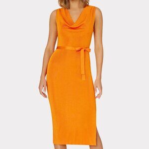Milly Women's Cowl Neck Rib-Knit Midi-Dress in Mango Size XL NWT $325